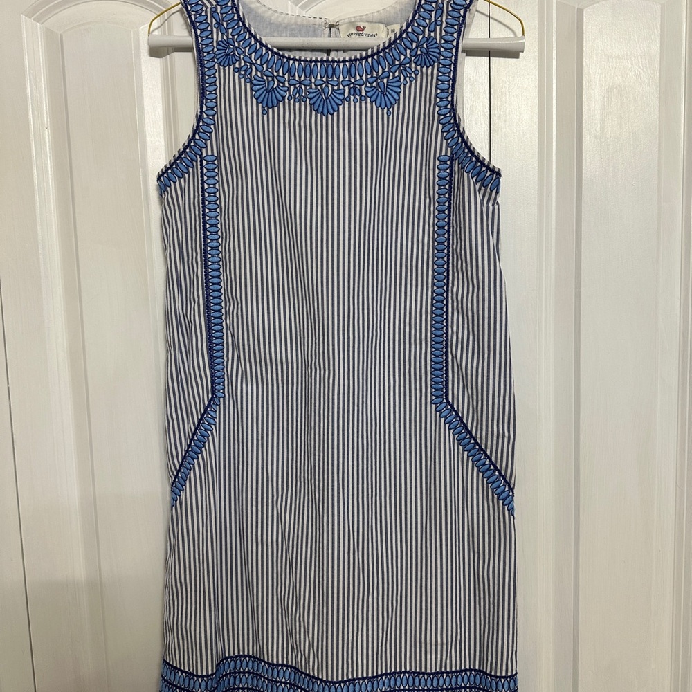 Vineyard Vines Embroidered Sleeveless Striped Dress Blue/White Size 00($168)